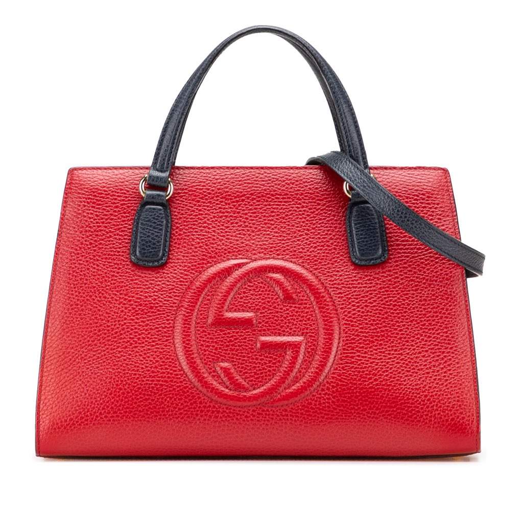 Gucci Medium Tricolor Pebbled Calfskin Soho Convertible Top Handle Bag Red Leather Very good - Front View
