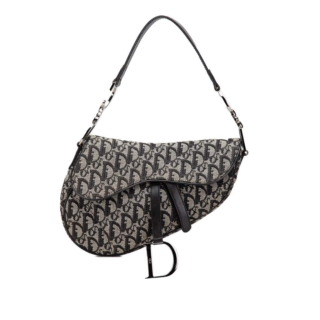 Dior Diorissimo Canvas Saddle Bag Blue Canvas Good - Front View
