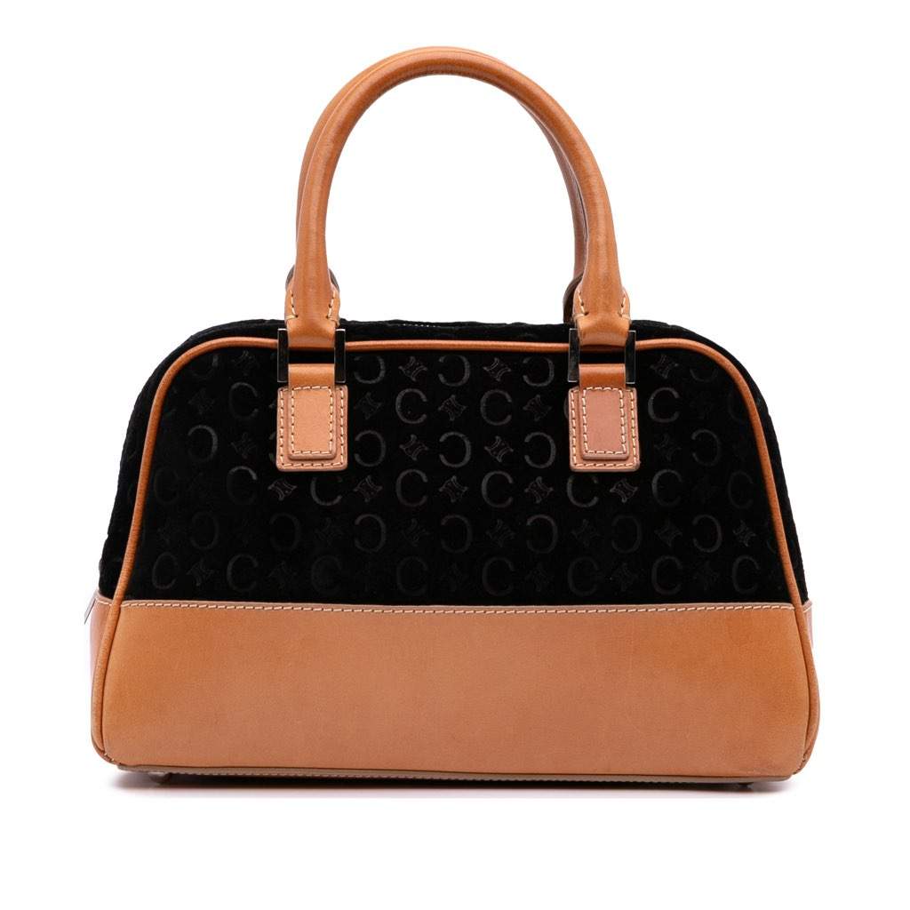 Celine C Macadam Suede Handbag Black Leather Good condition - Front View