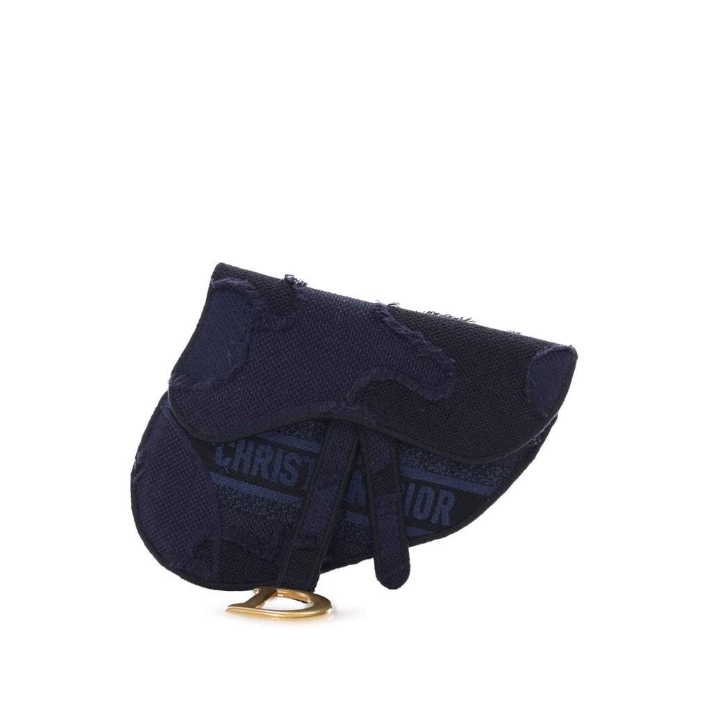 Dior Canvas Embroidered Camouflage Saddle Belt Bag Blue Canvas Good - Front View