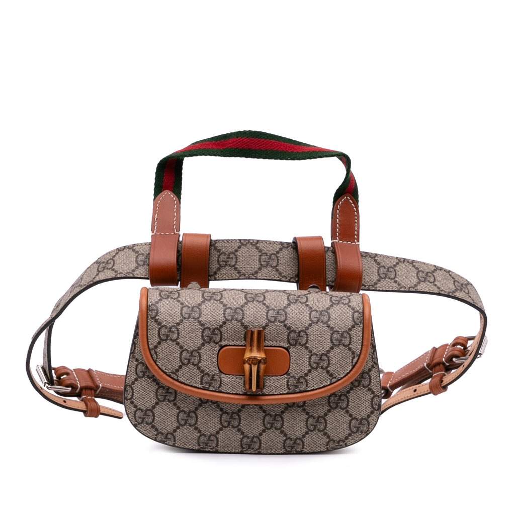 Gucci Mini GG Supreme Web Bamboo 1947 Belt Bag Brown Canvas Very good - Front View