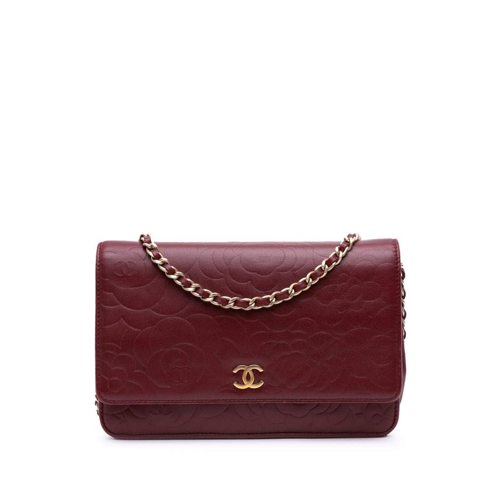 Chanel Embossed Lambskin Camellia Wallet On Chain Red Leather Good condition - Front View