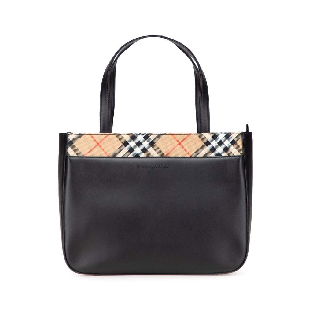 Burberry Nova Check Trimmed Leather Handbag Black Leather Good condition - Front View