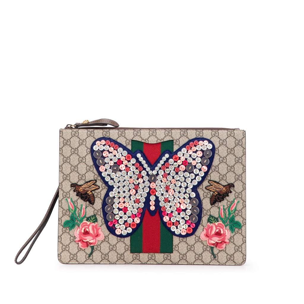 Gucci GG Supreme Web Butterfly Clutch Brown Canvas Very good - Front View