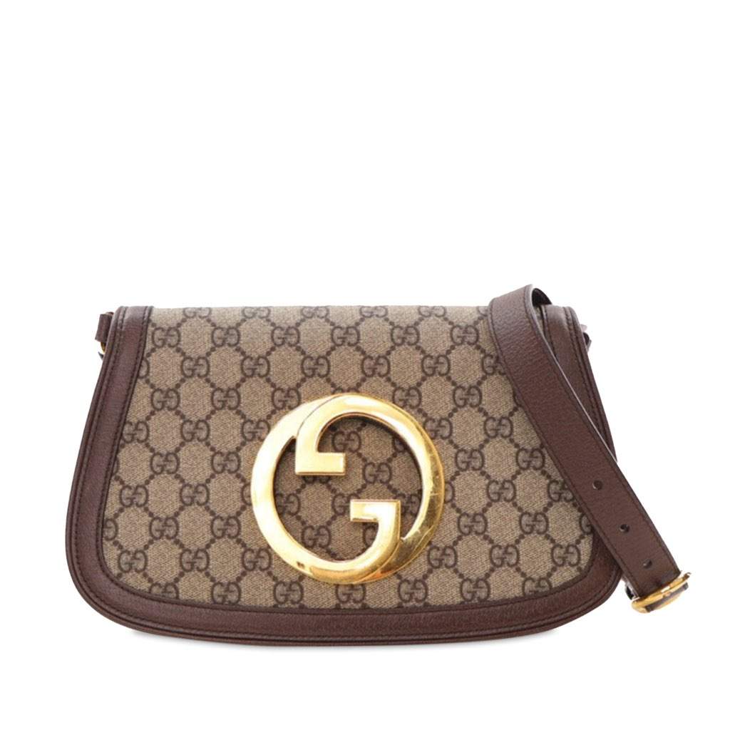 Gucci Small GG Supreme Blondie Chain Satchel Brown Canvas Good - Front View