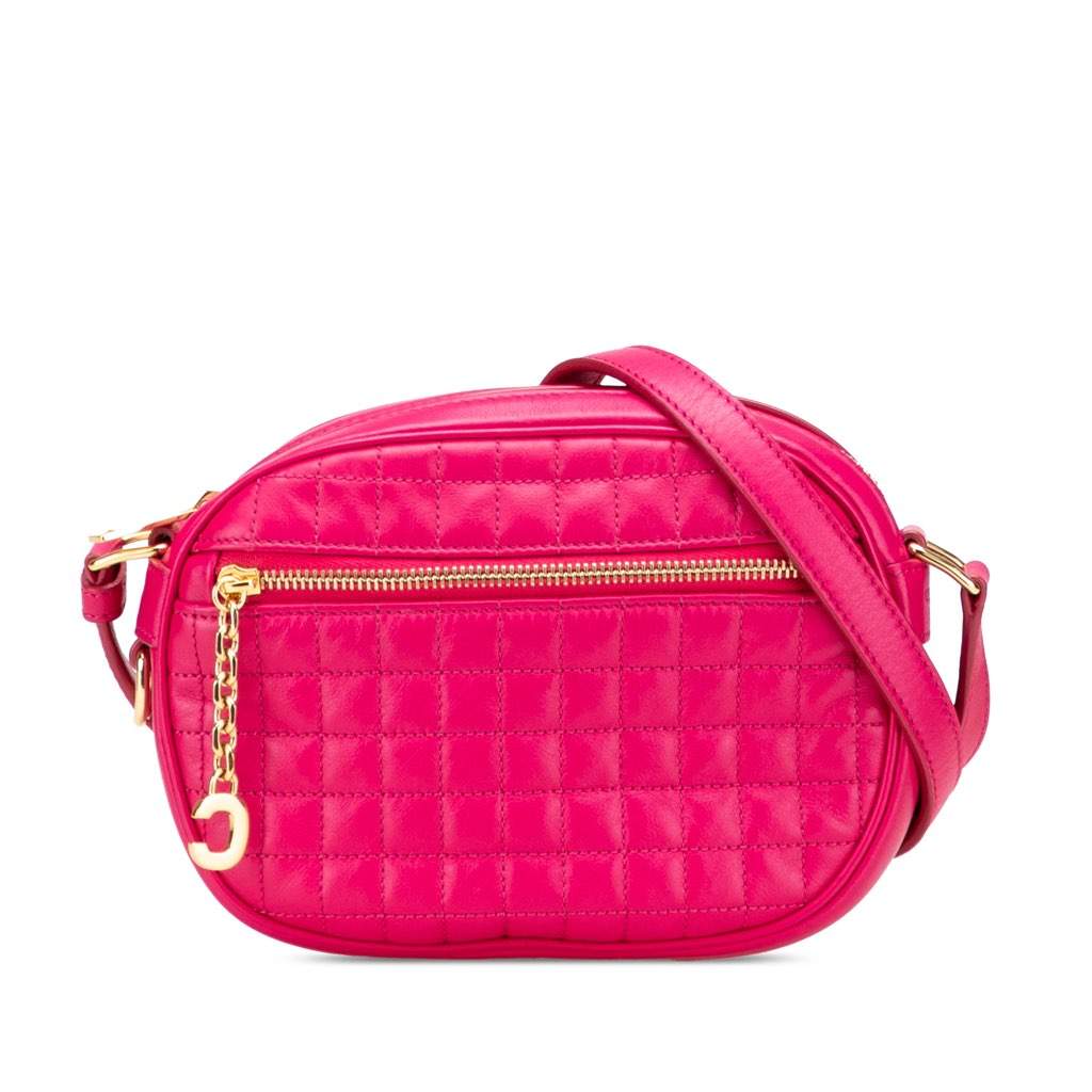 Celine Quilted Calfskin C Charm Crossbody Pink Leather Very good - Front View