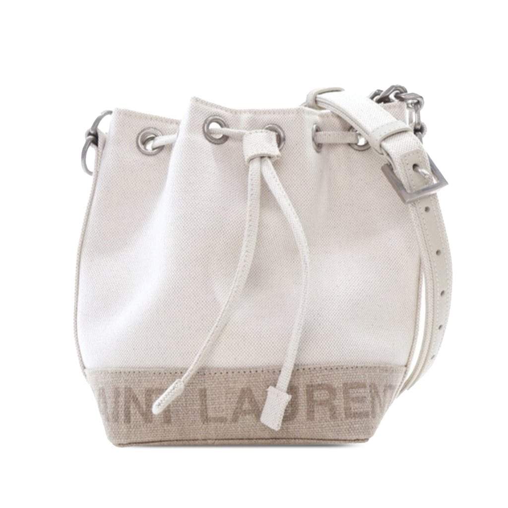Saint Laurent Mini Canvas Rive Gauche Bucket Bag White Canvas Good condition - Front View