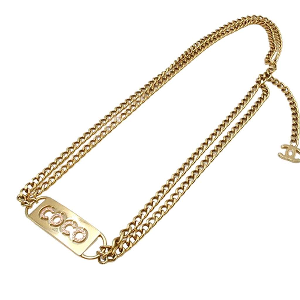 Chanel Gold Plated Coco Rhinestones Chain Belt Gold Metal Good condition - Front View