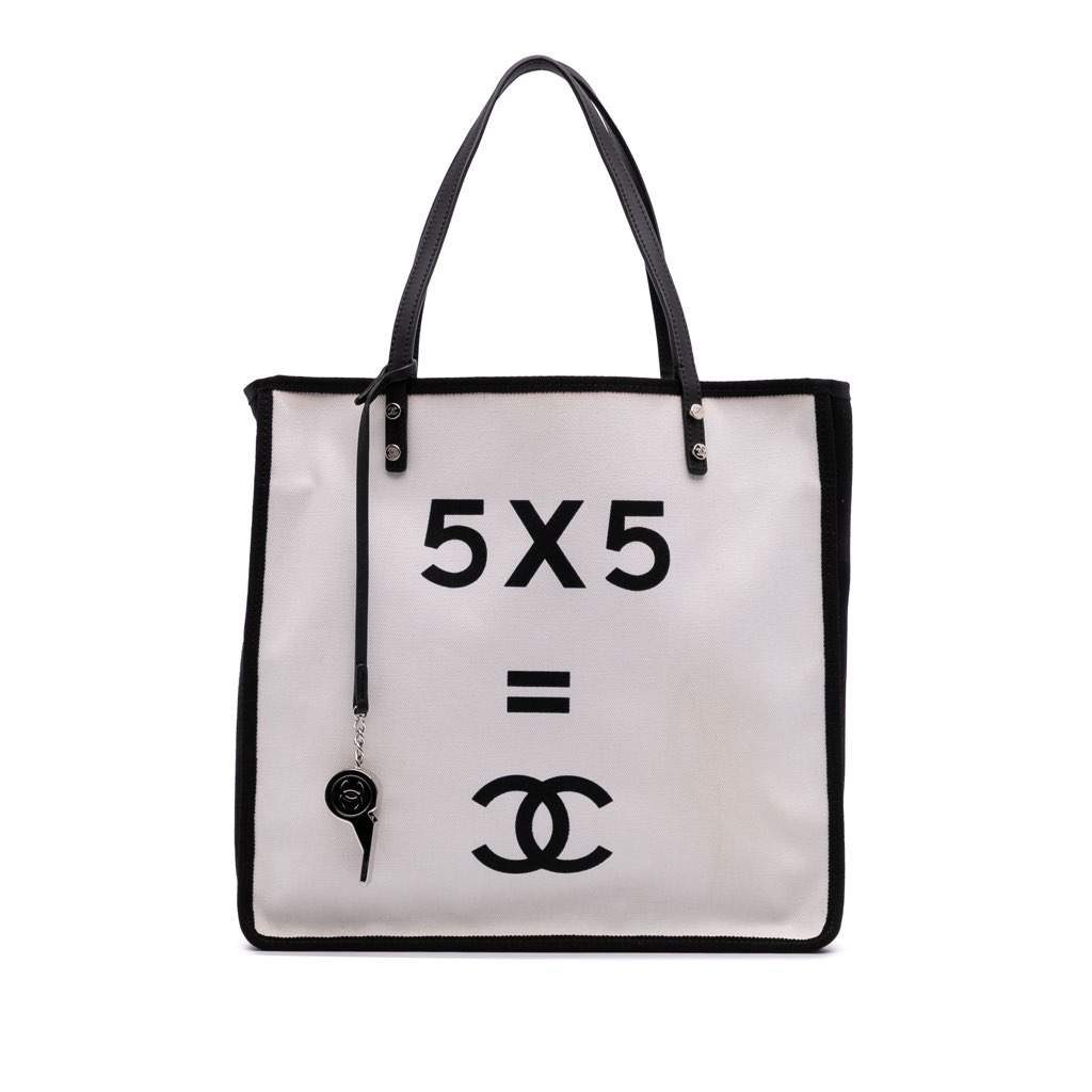 Chanel Small Canvas Lets Demonstrate Tote White Canvas Good - Front View