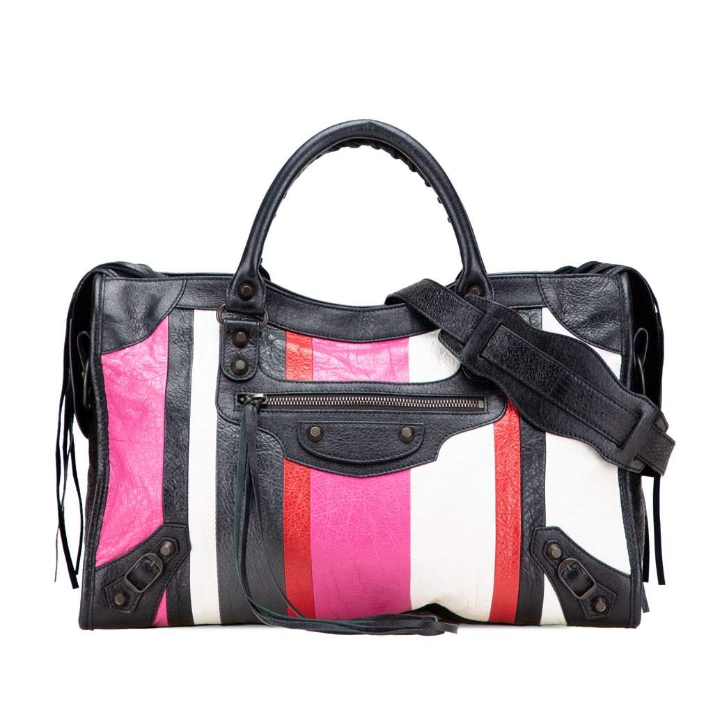 Balenciaga Lambskin Motocross Arena Multicolore Classic City Satchel Pink Leather Good - Front View