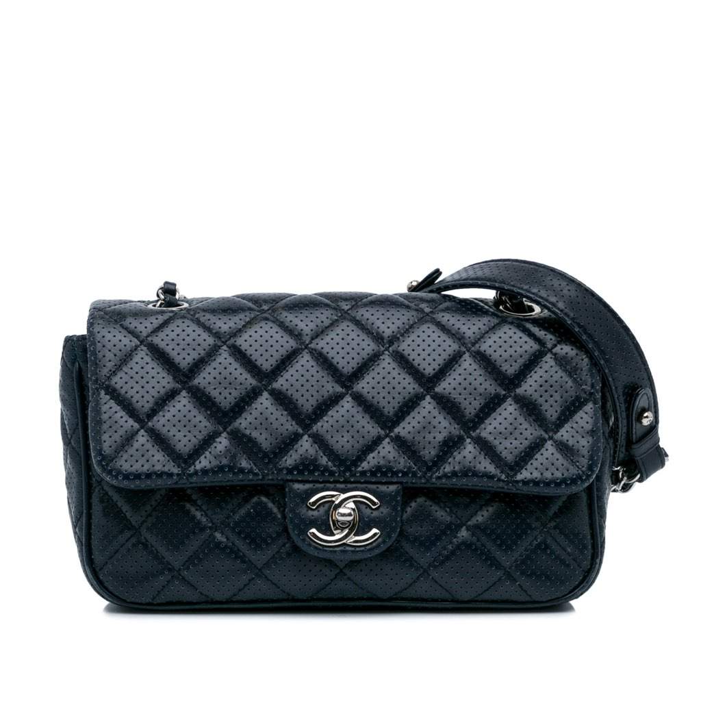 Chanel Perforated Classic Mini Rectangular Flap Blue Leather Very good condition - Front View