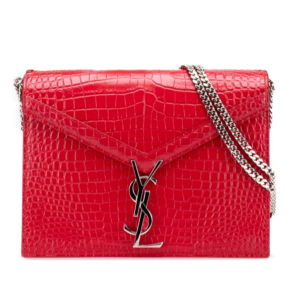 Saint Laurent Croc Embossed Leather Monogram Cassandra Clasp Bag Red Leather Very good - Front View