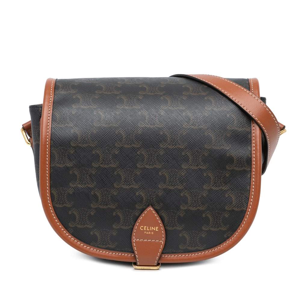 Celine Medium Triomphe Coated Canvas Folco Crossbody Brown Canvas Good condition - Front View