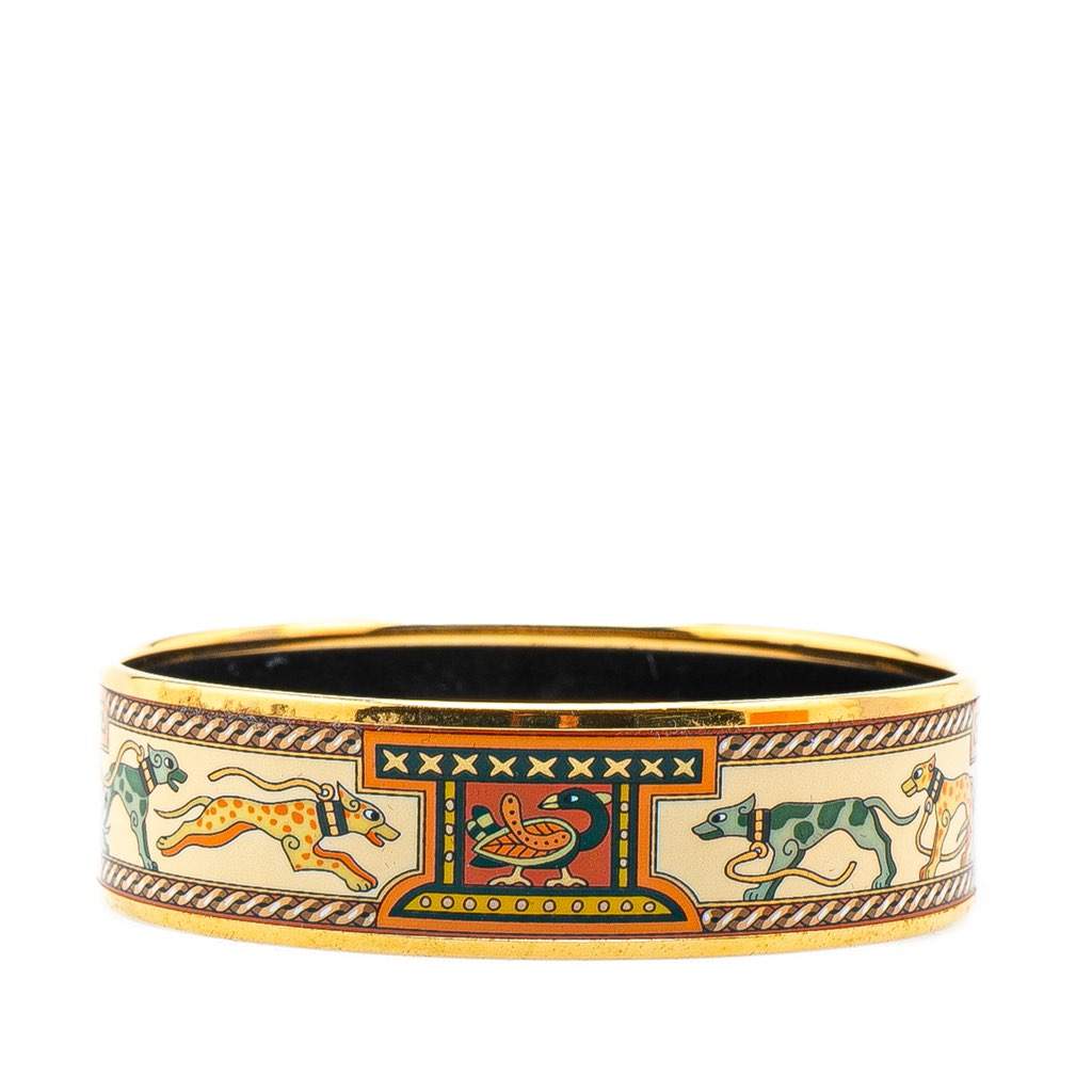Hermès Wide Greyhound Enamel Bangle 65 Brown Good condition - Front View