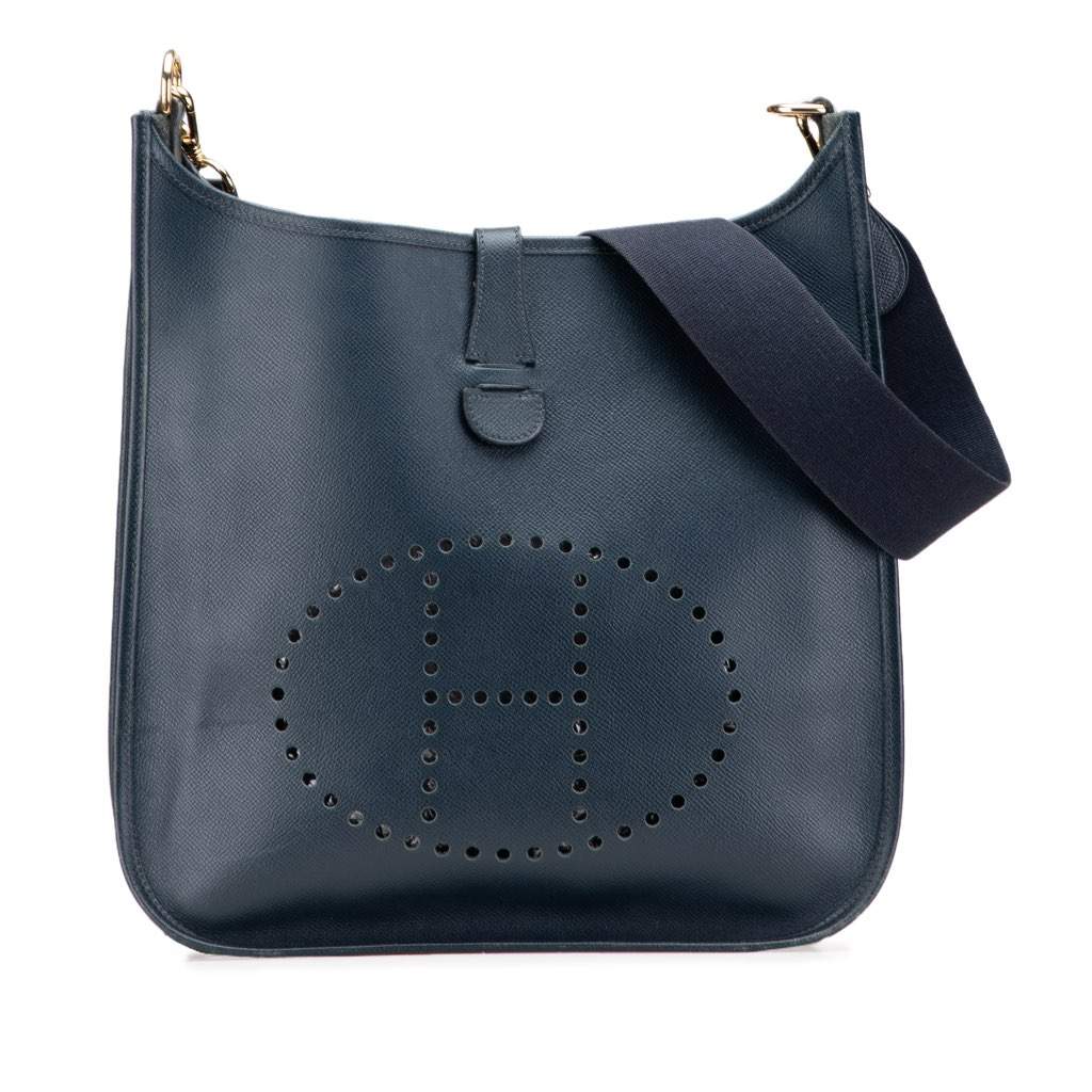 Hermès Courchevel Evelyne I GM Blue Leather Good condition - Front View