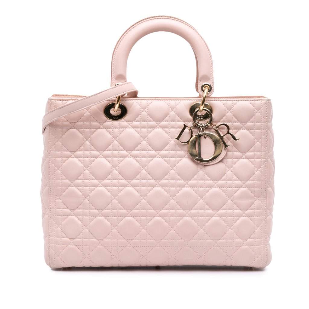 Dior Large Lambskin Cannage Lady Dior Pink Leather Fair condition - Front View