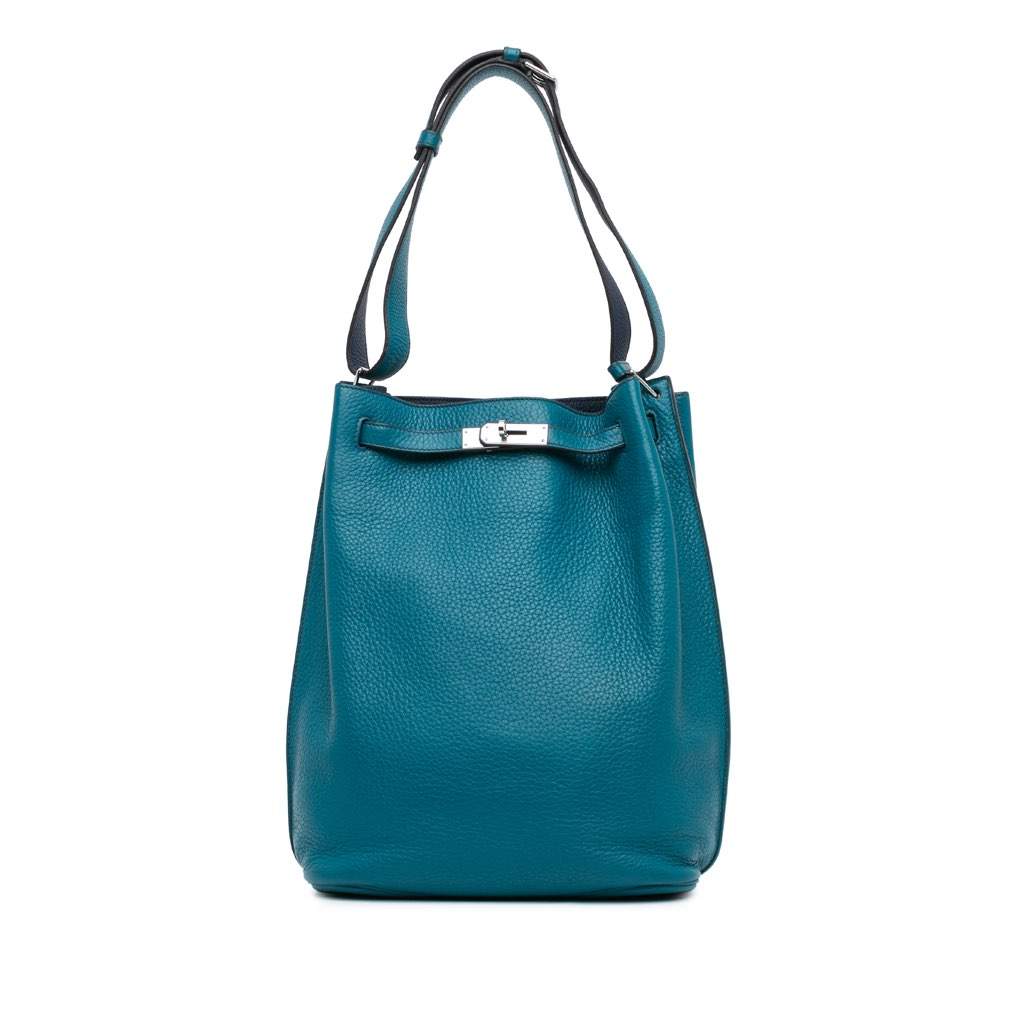 Hermès Clemence So Kelly 26 Blue Leather Good condition - Front View