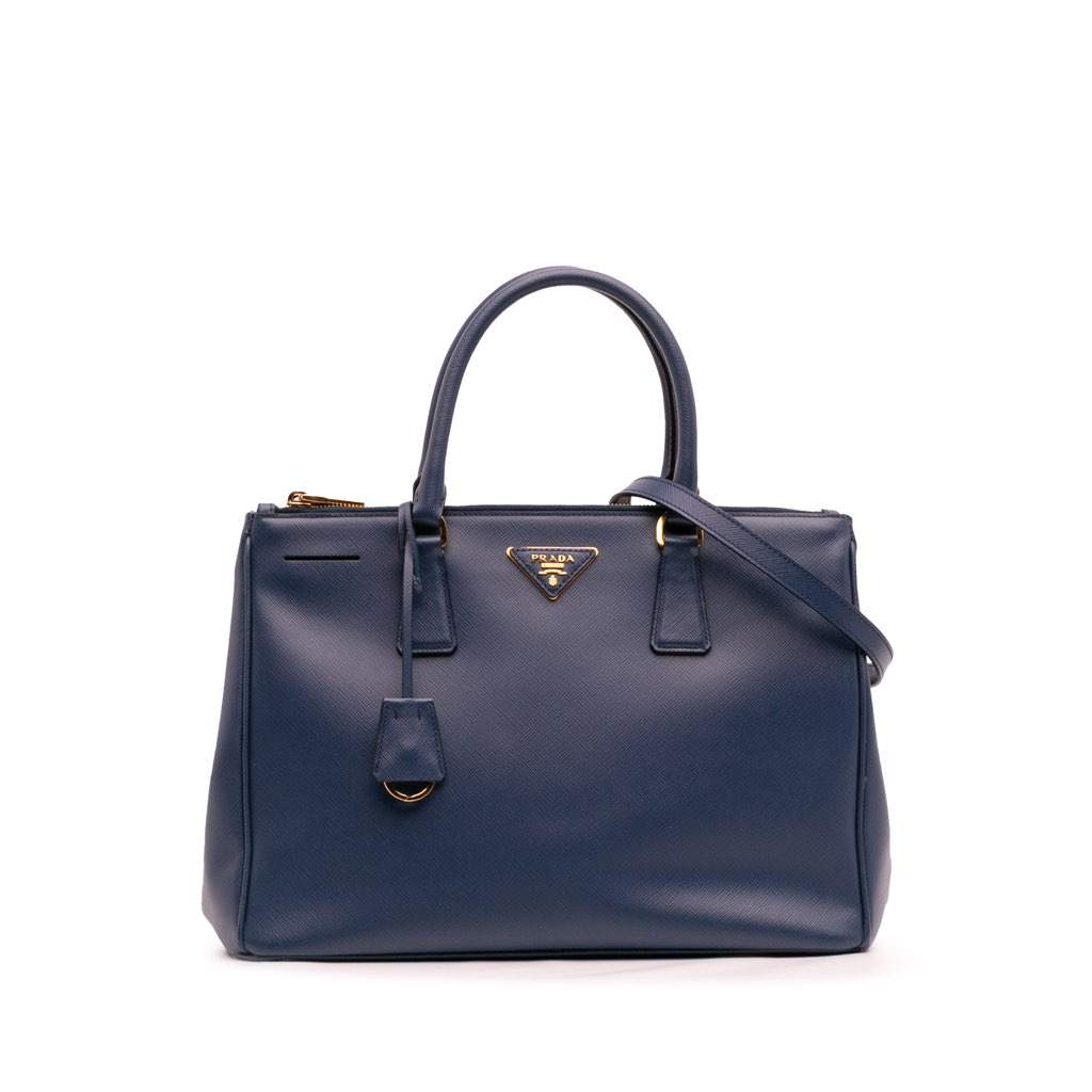 Prada Medium Saffiano Lux Galleria Double Zip Satchel Blue Leather Good condition - Front View
