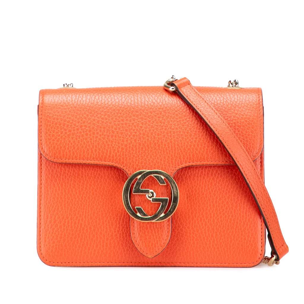 Gucci Small Dollar Calfskin Interlocking G Crossbody Orange Leather Very good - Front View