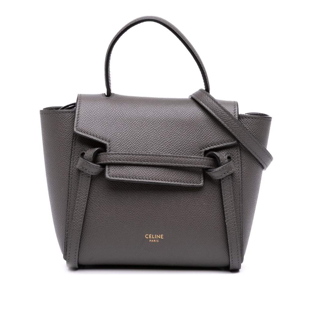 Celine Pico Grained Calfskin Belt Bag Grey Leather Good - Front View