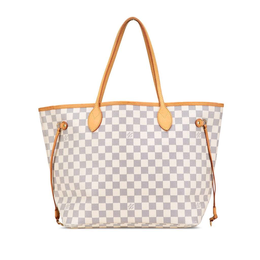 Louis Vuitton Damier Azur Neverfull MM White Canvas Good - Front View