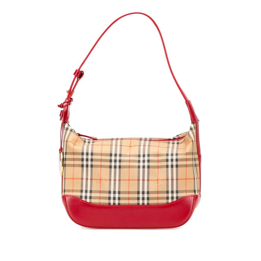 Burberry Haymarket Check Canvas Shoulder Bag Brown Canvas Good - Front View