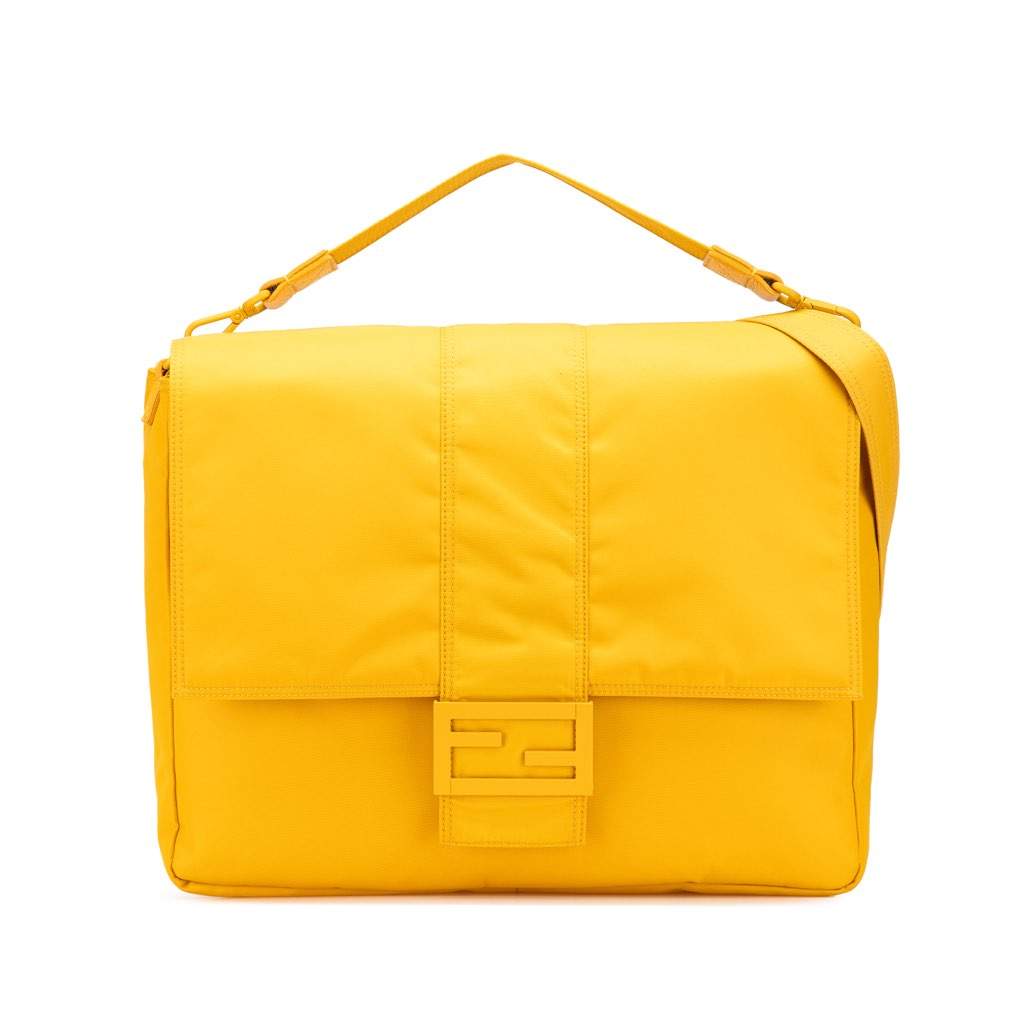 Fendi Large Econyl Nylon Baguette Satchel Yellow Very good - Front View