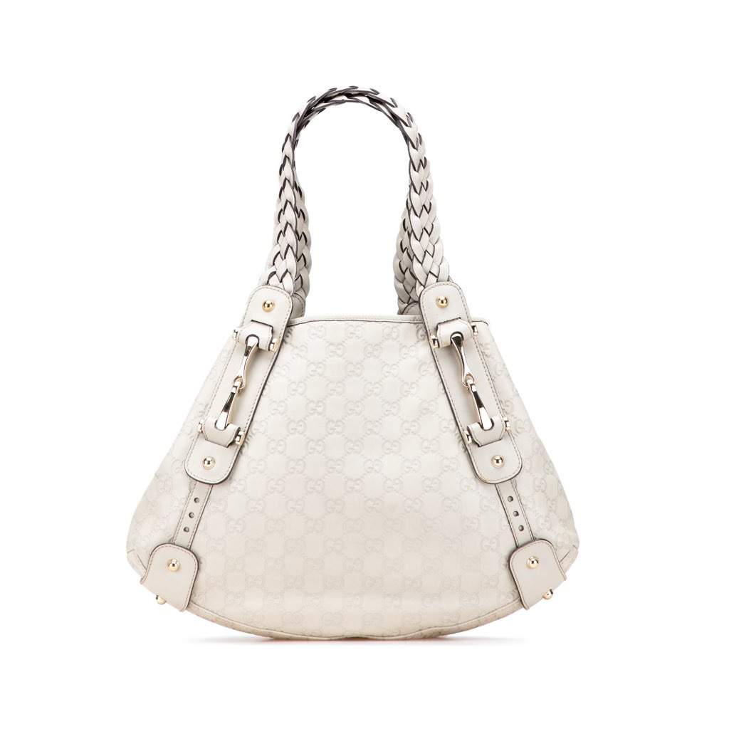 Gucci Small Guccissima Horsebit Pelham Shoulder Bag White Leather Good condition - Front View