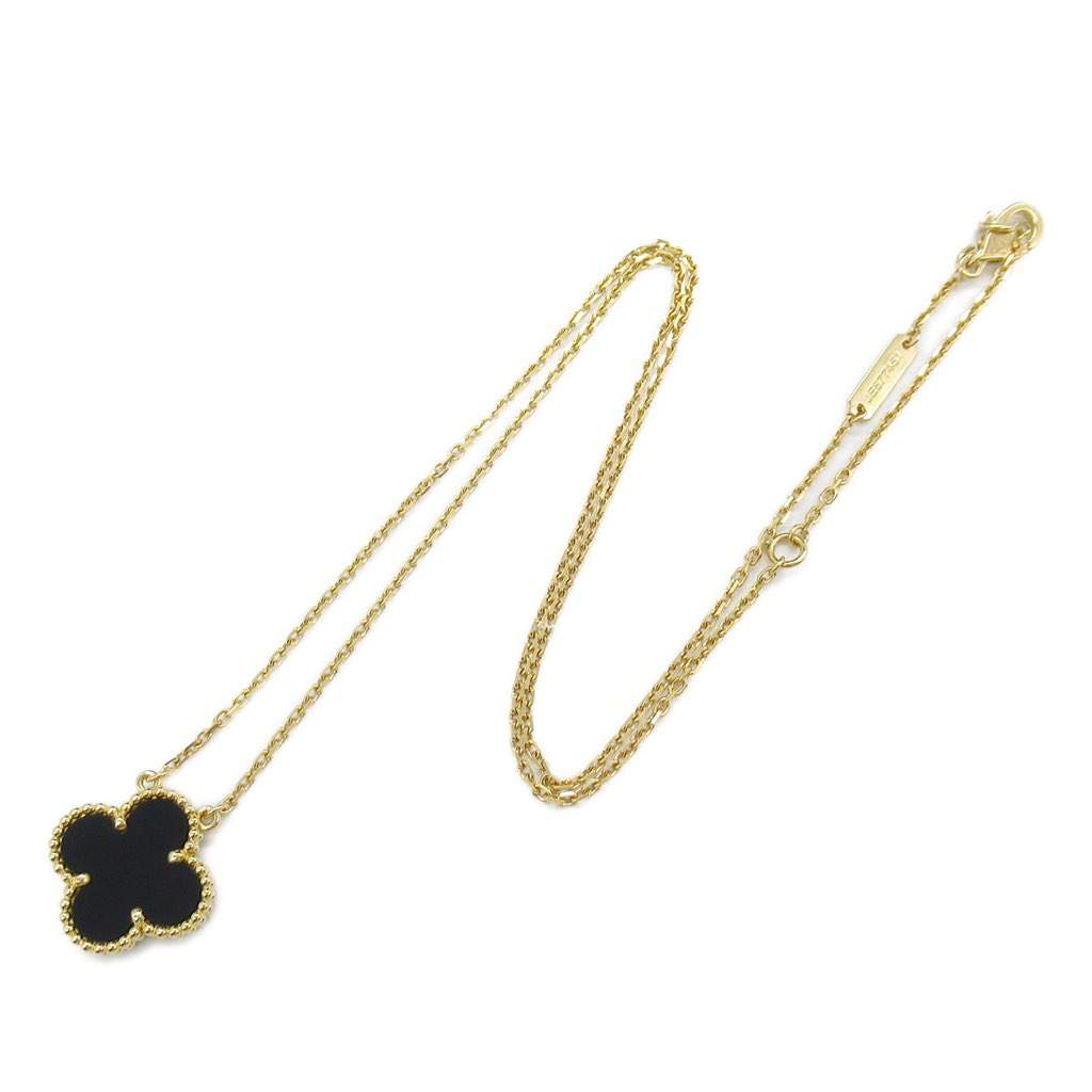 Van Cleef & Arpels 18K Yellow Gold and Onyx Vintage Alhambra Pendant Necklace Gold Gold Good condition - Front View
