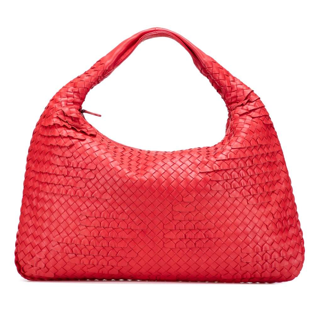 Bottega Veneta Medium Nappa Intrecciato Ruffle Veneta Hobo Red Leather Very good - Front View