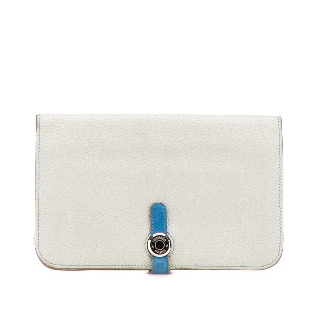 Hermès Bicolor Togo Dogon Duo Wallet GM Grey Leather Good condition - Front View
