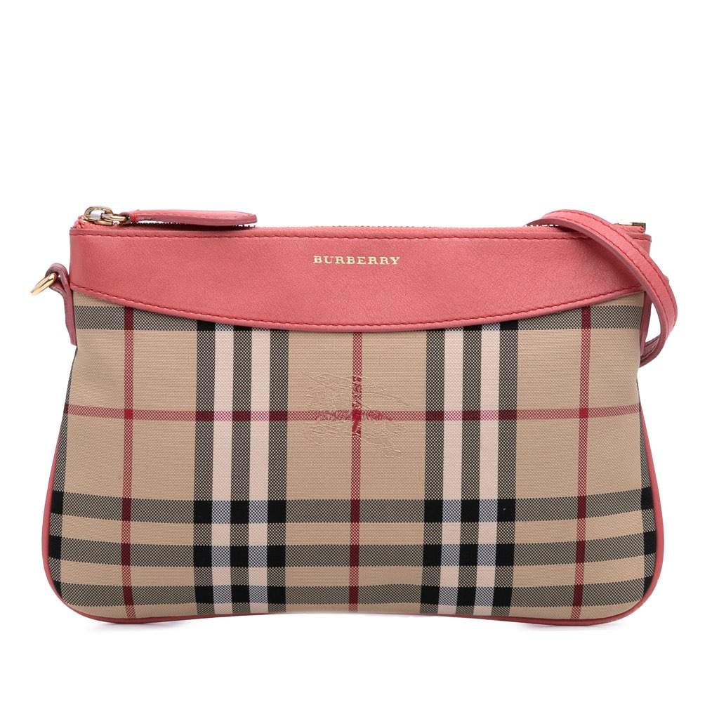 Burberry Haymarket Check Canvas Peyton Crossbody Brown Canvas Good - Front View