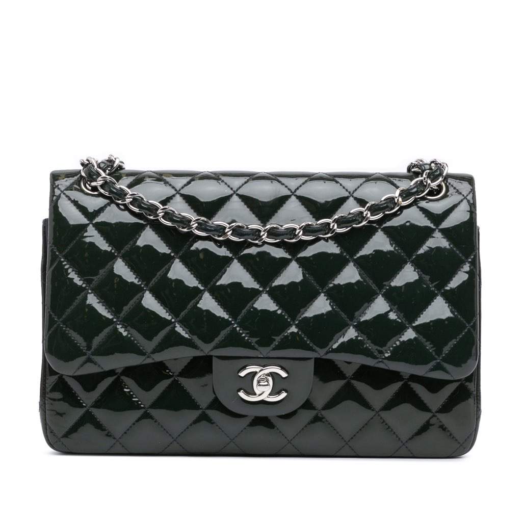 Chanel Jumbo Classic Patent Double Flap Blue Leather Good condition - Front View