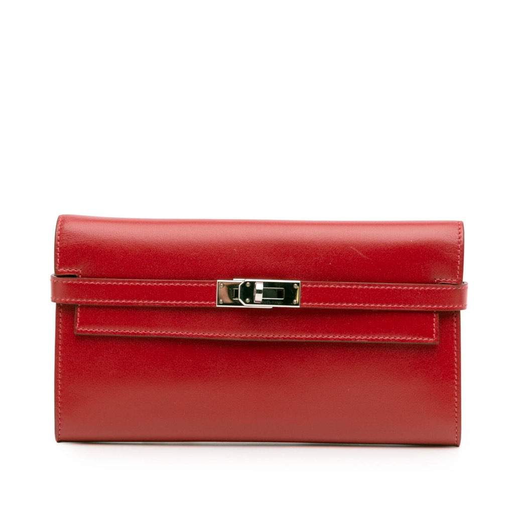 Hermès Tadelakt Verso Kelly Long Wallet Red Leather Good condition - Front View