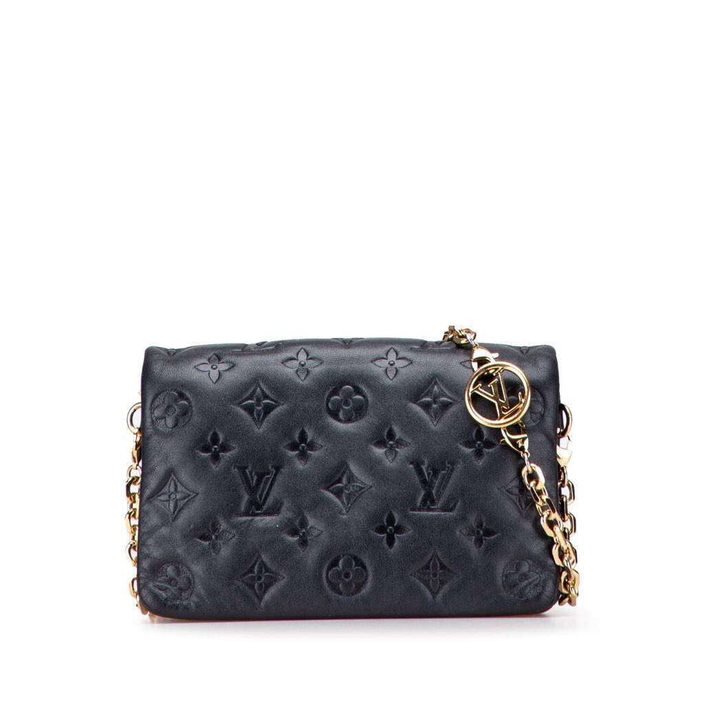 Louis Vuitton Monogram Embossed Pochette Coussin Black Leather Very good - Front View
