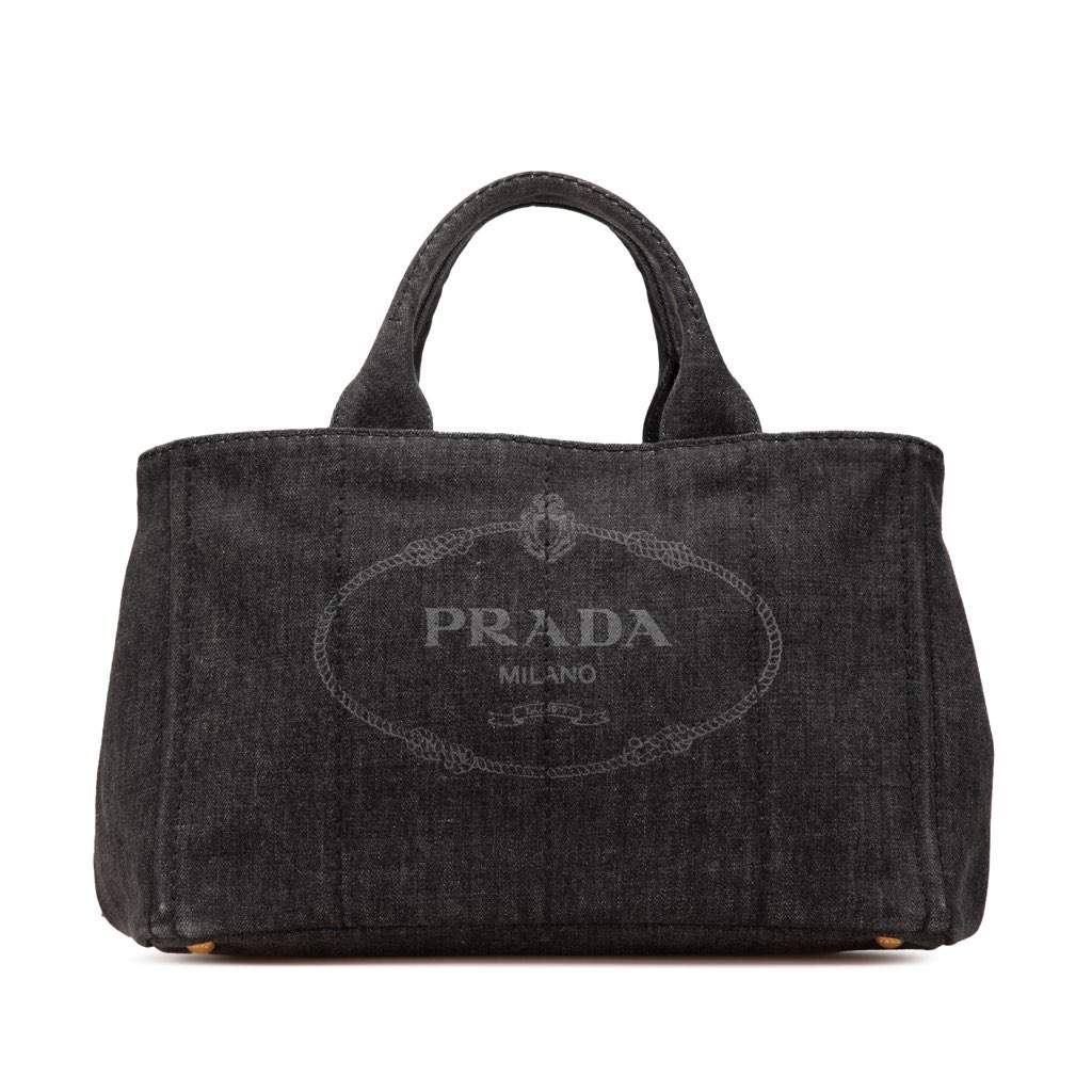 Prada Canvas Canapa Logo Satchel Black Canvas Good - Front View