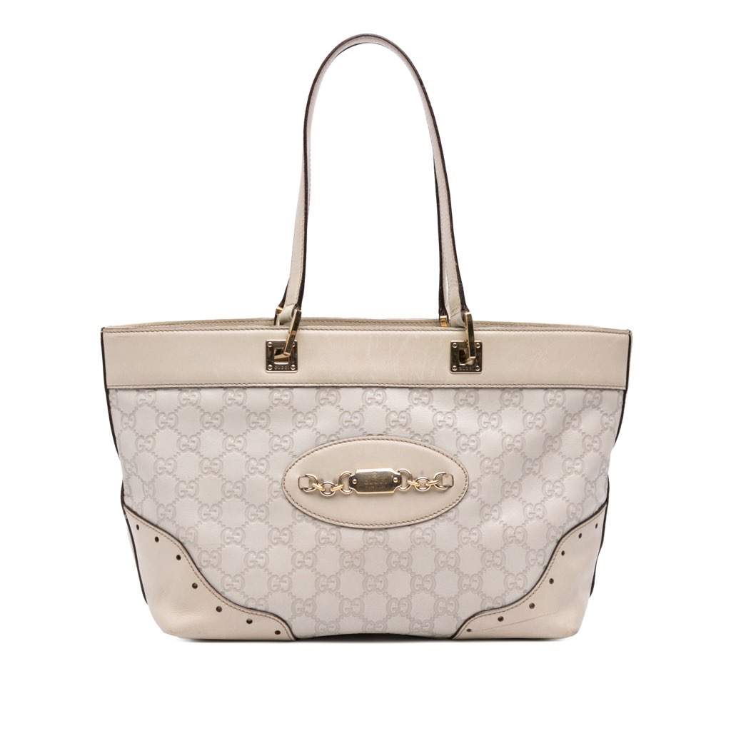 Gucci Small Guccissima Punch Tote Brown Leather Good - Front View