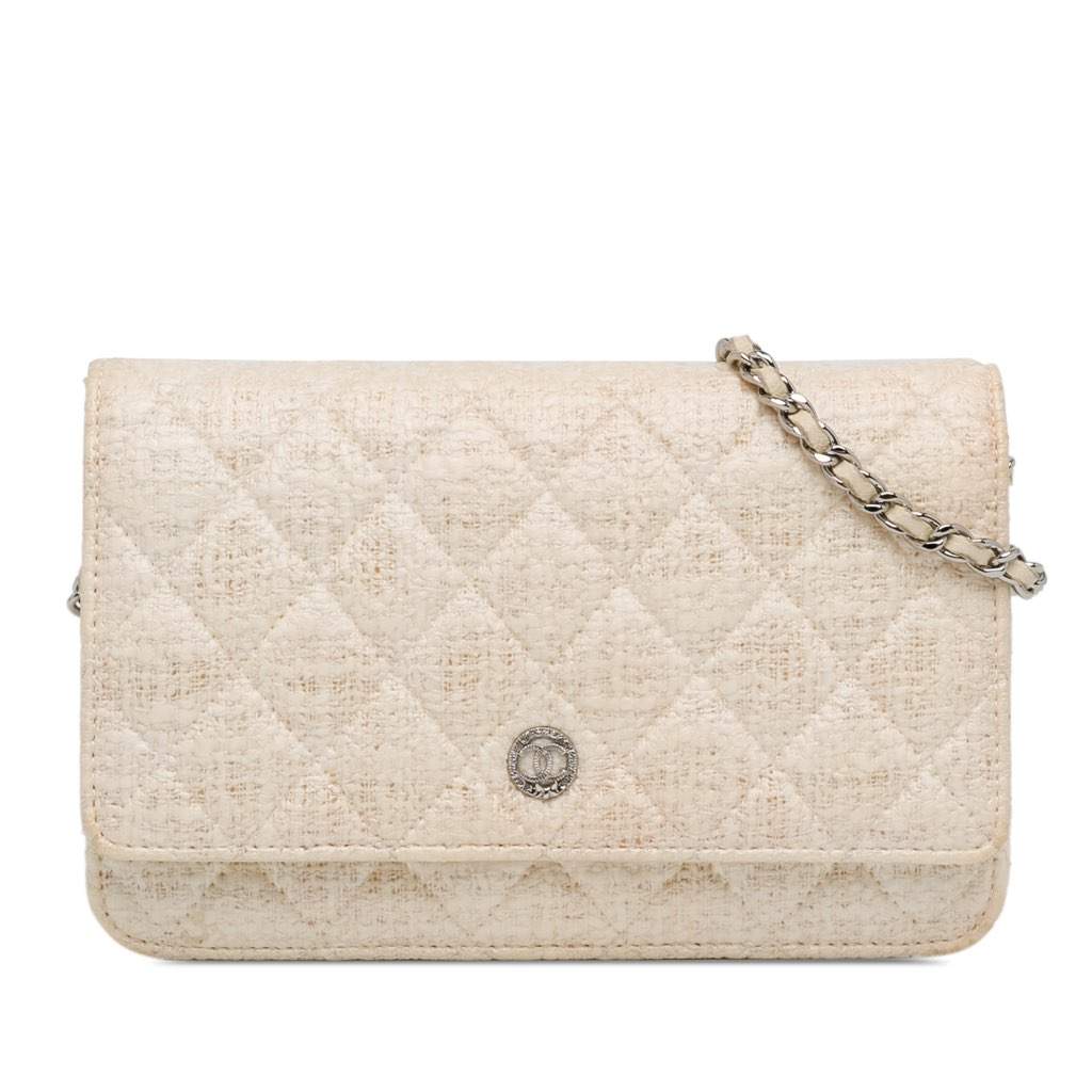Chanel CC Coated Tweed Wallet On Chain Brown Canvas Very good - Front View