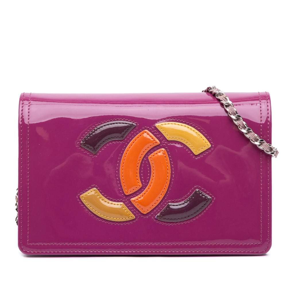 Chanel Patent CC Lipstick Wallet On Chain Purple Leather Good - Front View
