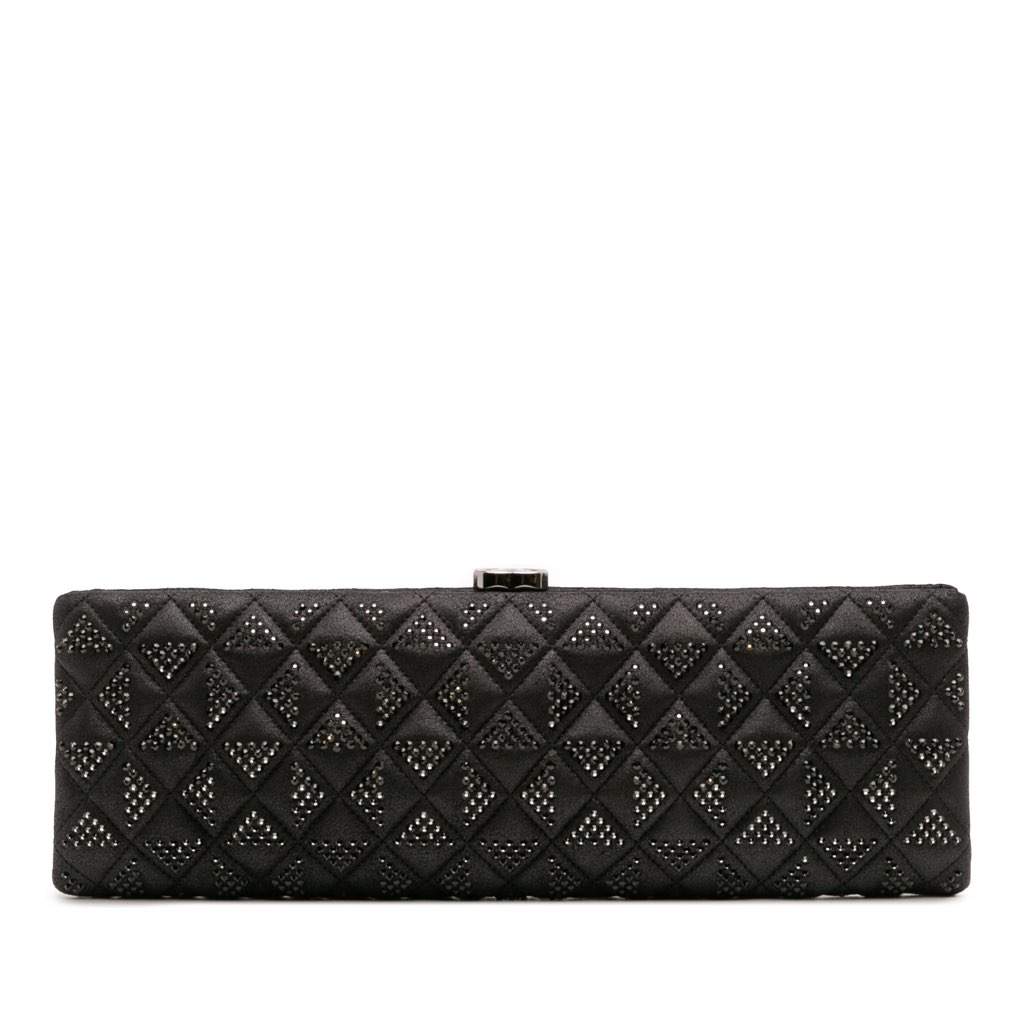 Chanel CC Quilted Iridescent Lambskin Crystal Long Clutch Black Leather Good condition - Front View