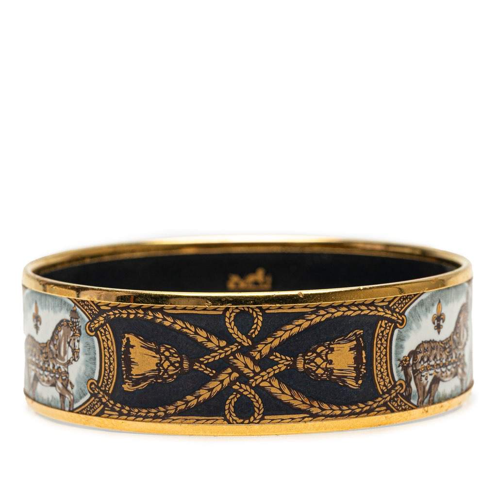 Hermès Wide Enamel Grand Apparat Horse Bangle Black Good condition - Front View