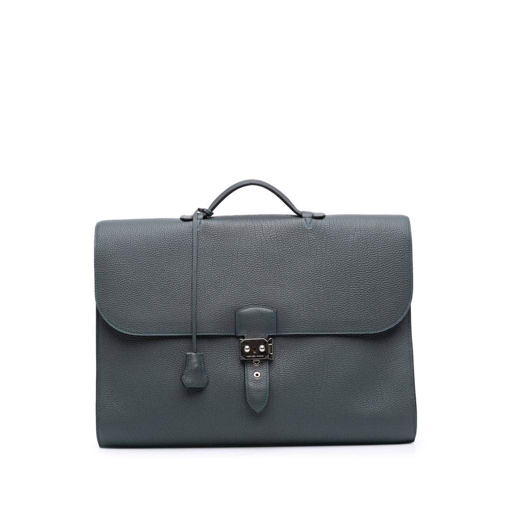 Hermès Togo Sac a Depeches 41 Blue Leather Good condition - Front View