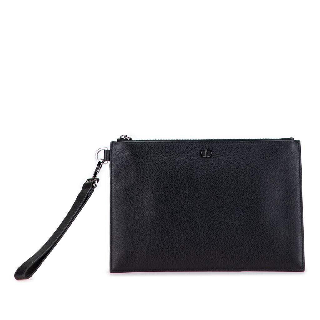 Dior Grained Calfskin CD Icon Signature A5 Pouch Black Leather Good - Front View