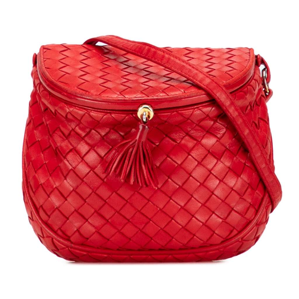 Bottega Veneta Nappa Intrecciato Marco Polo Crossbody Red Leather Good - Front View