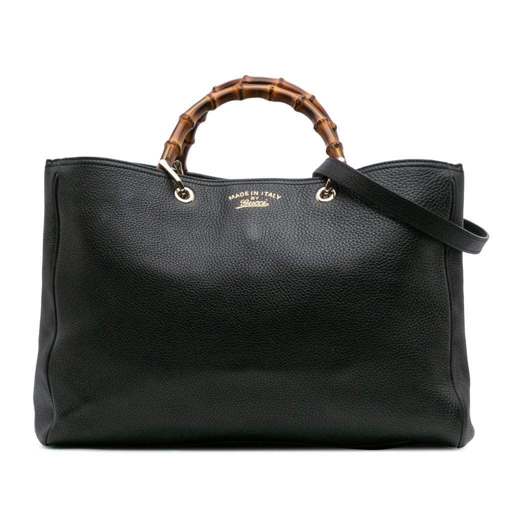 Gucci Large Calfskin Bamboo Shopper Satchel Black Leather Good condition - Front View