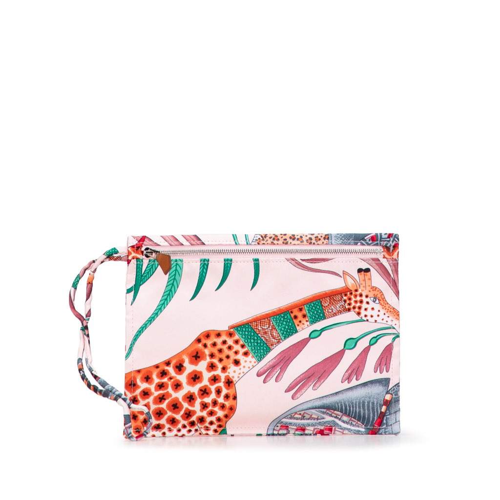 Hermès Silk La Marche Du Zambeze Silky City Pouch Pink Silk Good condition - Front View