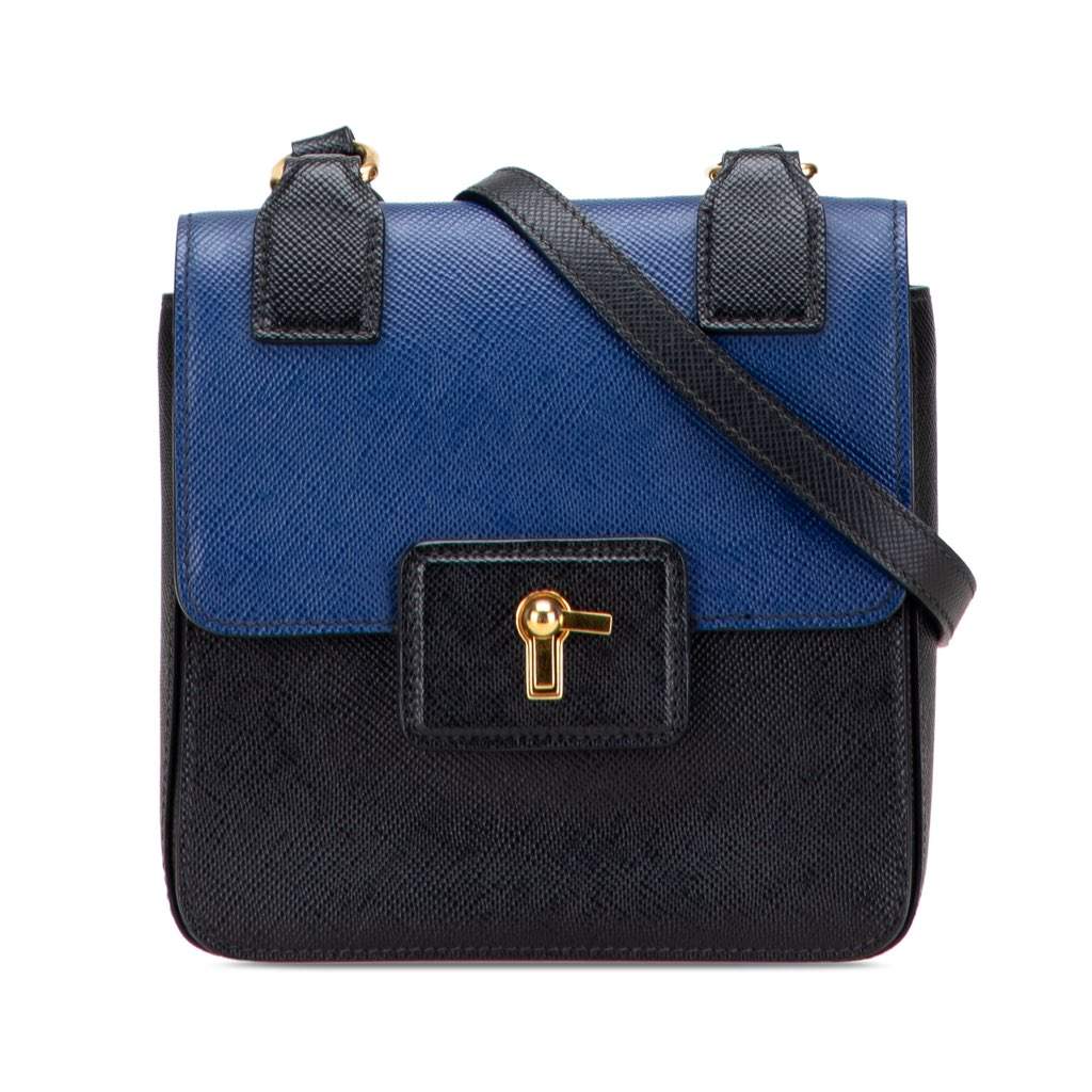 Prada Bicolor Saffiano Cuir Flap Crossbody Black Leather Very good - Front View