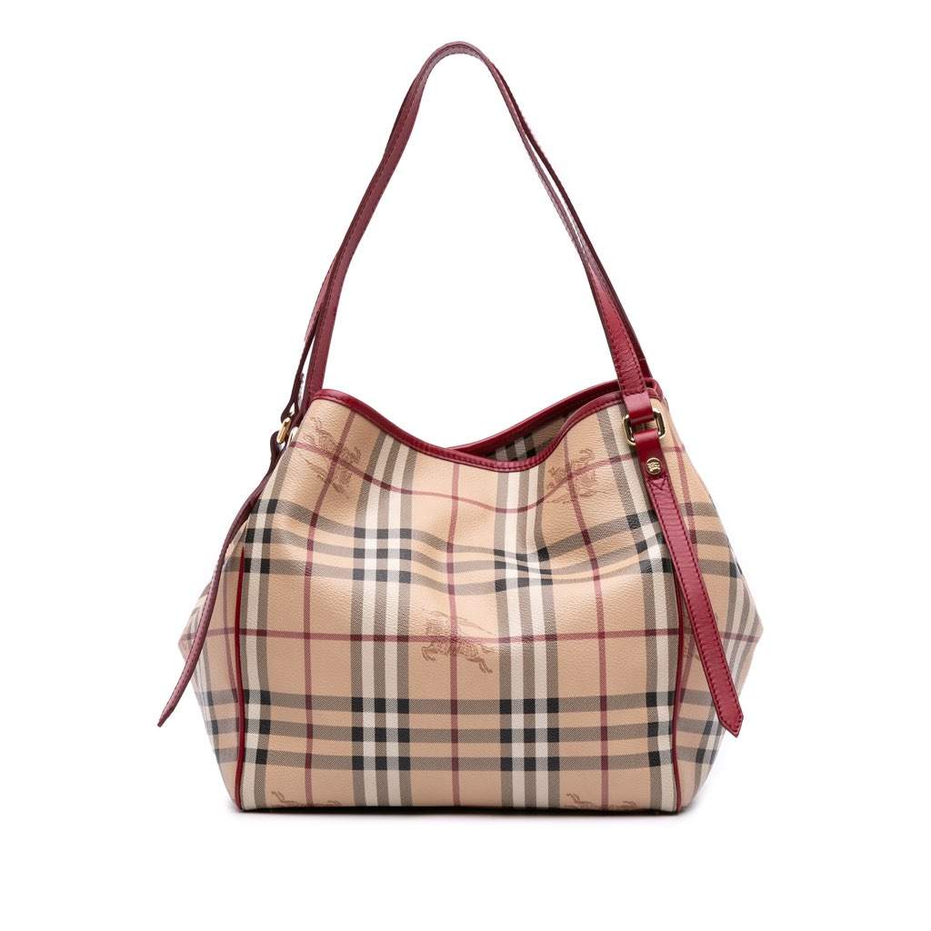 Burberry Small Haymarket Check Coated Canvas Canterbury Tote Brown Canvas Good - Front View