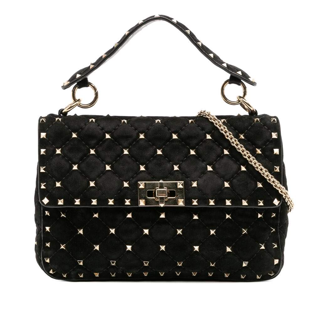Valentino Medium Suede Rockstud Spike Satchel Black Leather Good condition - Front View