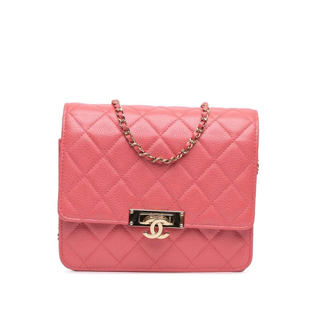 Chanel Quilted Caviar Golden Class Wallet On Chain Pink Leather Very good - Front View